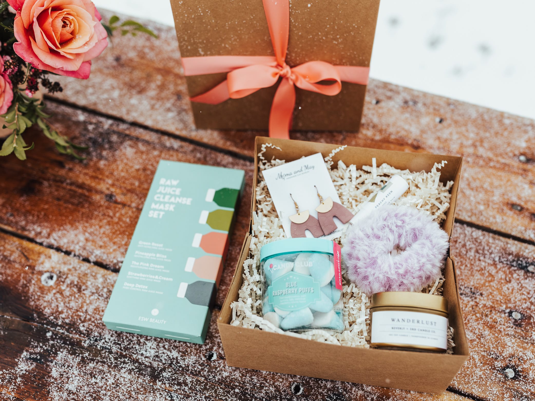 Spoil Her Gift Box - A gift box to spoil someone that includes a few of our favorites including something spa like, a sweet treat, and more!  Our gift boxes depending on size are wrapped in a box stuffed with crinckle paper and tied in a bow or tucked inside a beautiful bag with overflowing tissue paper.