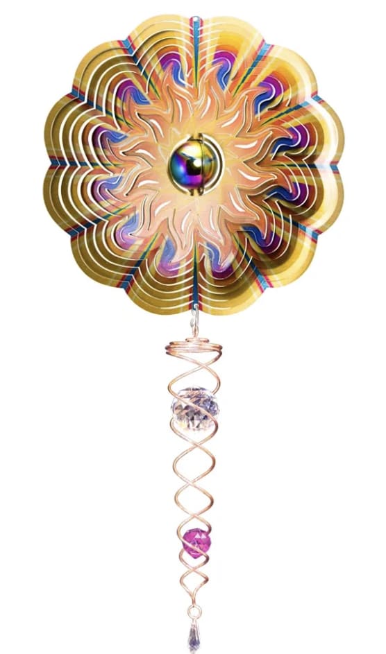 14 in Wind Spinner “Gazing Sun” - Made from stainless steal Copper/purple  Additional cost: Battery motor $14.99 Solar Motor $19.99