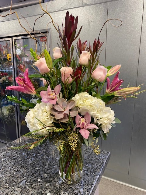 Love is Sweet w/ Succulent - A Tall Mixed Bouquet with a Sweet Feminine Feel.