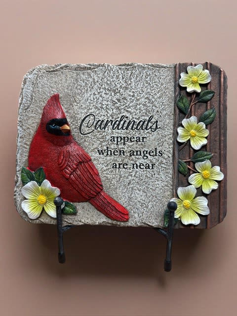 Cardinal Square Memorial Stone Cardinal Square Memorial Stone - This square memorial cardinal stone is a beautiful and special way to remember your loved one. This stone is beautifully designed and the quote reads, "Cardinal appear when angels are near."