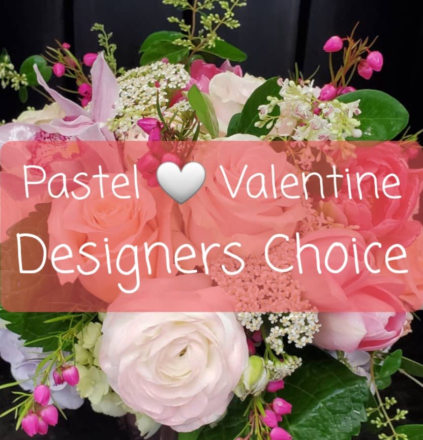 Pastels Valentine Designer Choice Mix Pastels Valentine Designer Choice Mix - Lovely pink, lavender and creamy pastel shades! Using only the freshest luxury flowers available. Hydrangea, Garden roses, peonies, ranunuculus, tulips and more designed in our romantic garden, lush style! Perfection! **Designer choice mix**