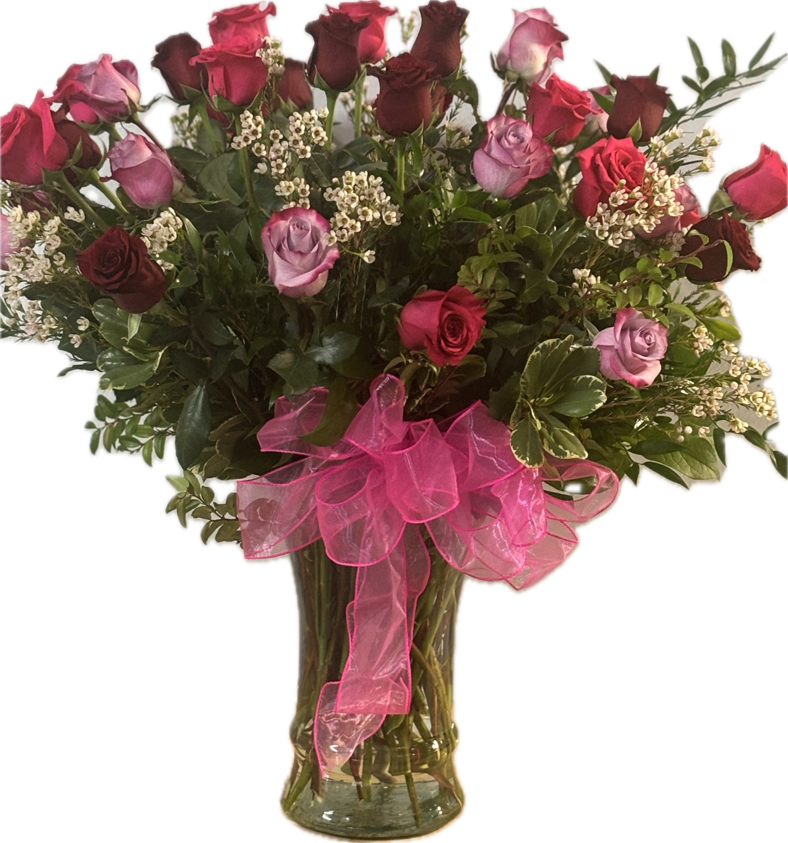 Triple Hearts Triple Hearts - 3 dozen assorted red, pink and lavendar roses for that special someone!!
