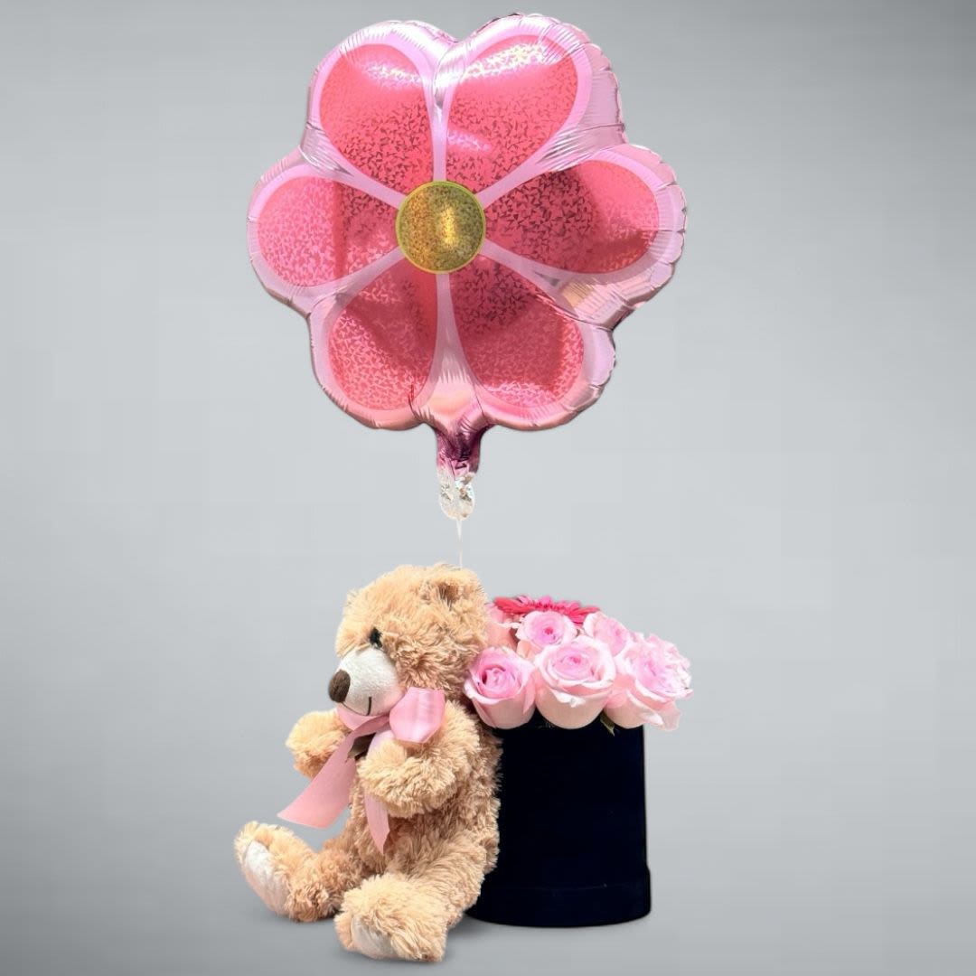 Hello Baby Girl - A nice gift for those special occasions that bring the most important moments of our lives. Includes a flower box, a bear and a balloon.