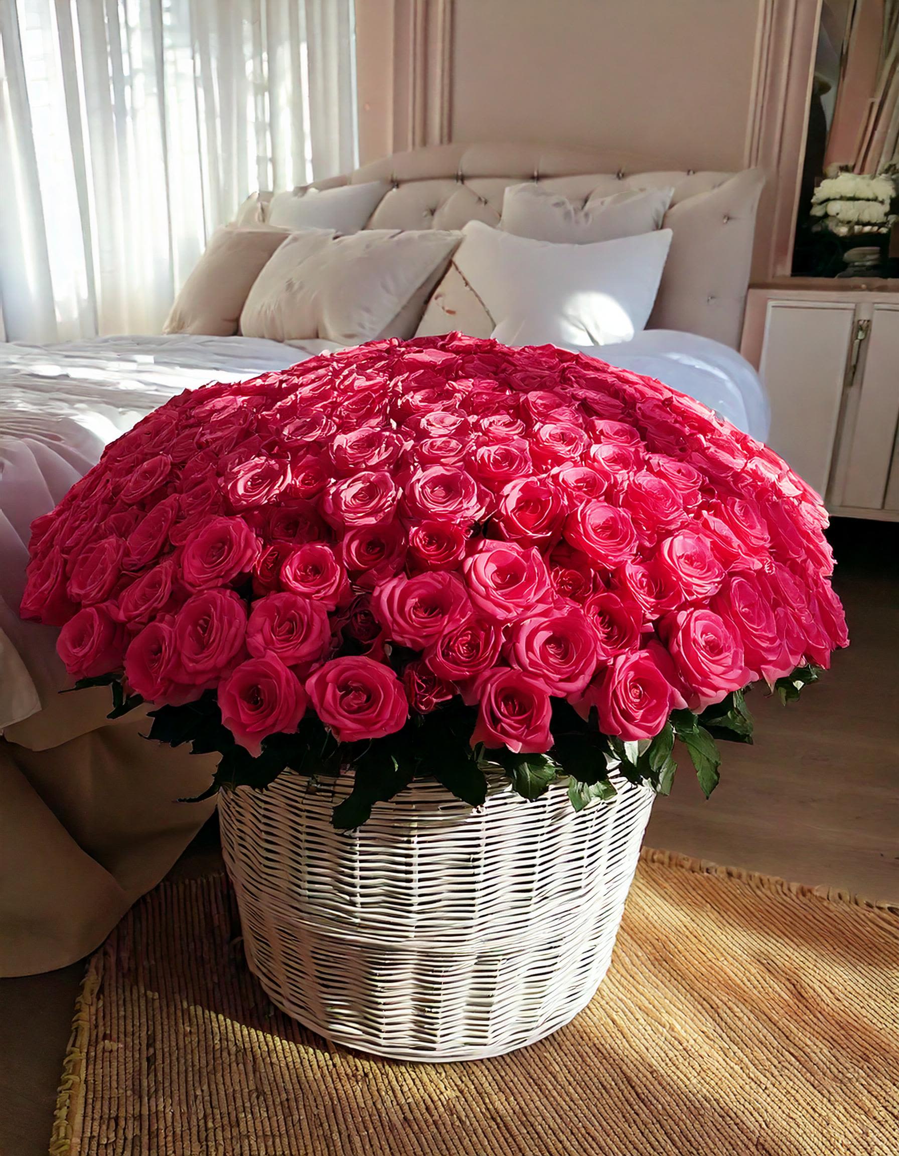 Like a Queen Like a Queen - Vibrant hot pink gracefully arranged in a basket. Our breathtaking flowers, carefully selected from premier growers, ensure an exquisite touch to every occasion Disclaimer: IMAGE PROVIDED ARE IN 300 ROSES