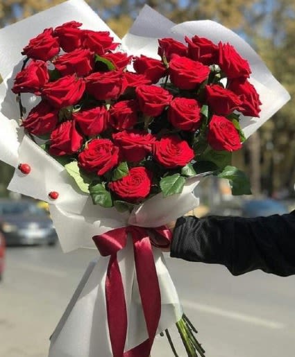 All My Love - Lush Red Roses Wrapped in a Heart Shape. 