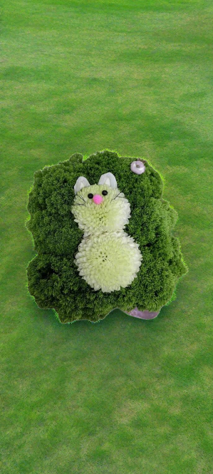 Cheerful Critter Cubes - This delightful arrangement features a charming glass cube filled with vibrant greenery, where a cute critter finds its cozy spot. The blend of trichillium and poms offers a refreshing and enchanting display, making it an ideal choice to brighten up any environment. Whether you're celebrating a birthday or sending well wishes, this wonderful piece is guaranteed to spread happiness and warmth.  When you request custom designs, we will create them to closely resemble the picture. Keep in mind that each design is unique and made just for you. Due to the nature of flowers, color substitutions may be required. Prices and availability of seasonal flowers can also differ.