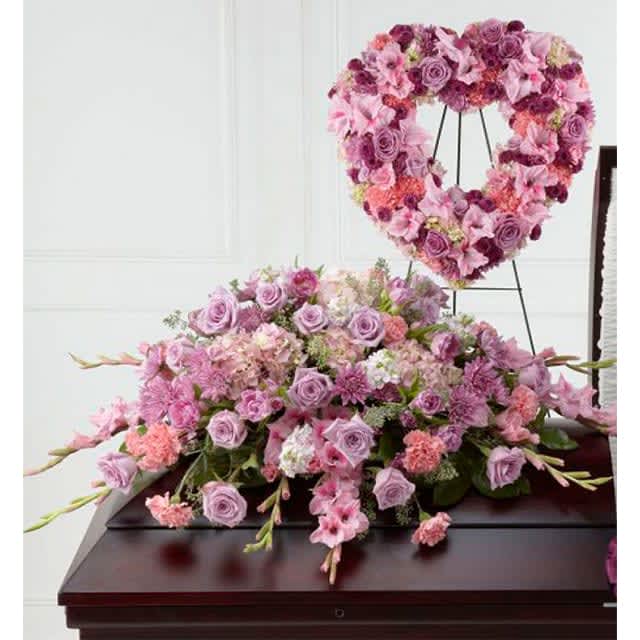 Half Casket Cover and Standing Spray - PURPLE ROSE