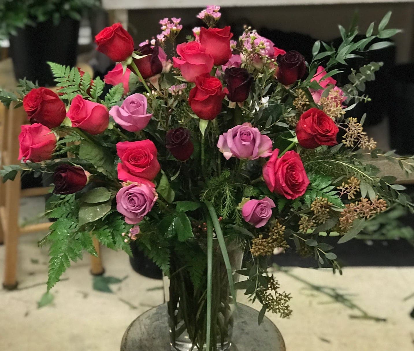 Shades of love - deep red , red , and lavender roses 