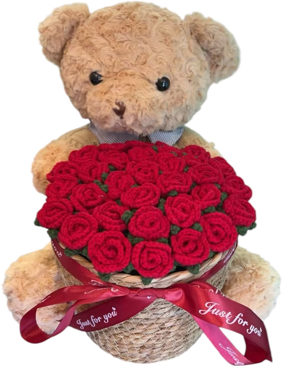 Special Handmade Rose Bear Special Handmade Rose Bear - This item is coming with a bear , basket inside have 31 Stem Handmade Red Rose