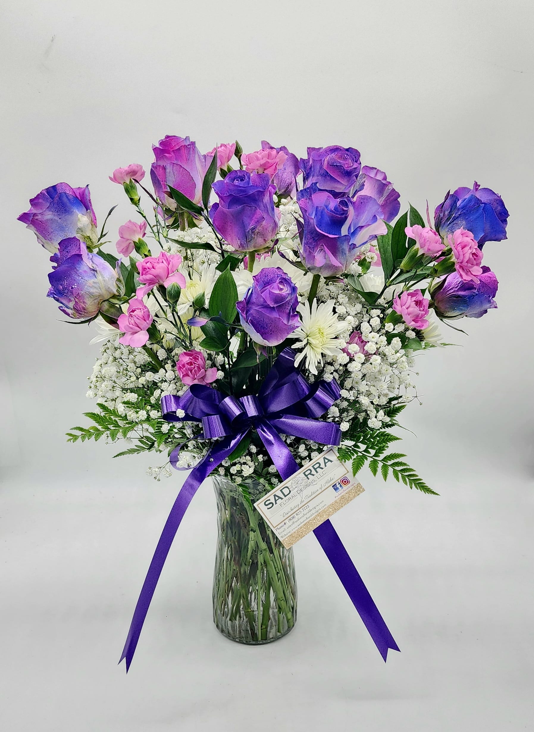 &quot;Love You to the Moon&quot; Dozen Rose Arrangement  - A Dozen Designer Choice Roses with Spring flowers in a glass vase, made for that special someone!