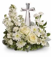 Peace Sweet Rest Peace Sweet Rest - WHITE ROSE, WHITE FLOWER AND CRISTAL CROSS