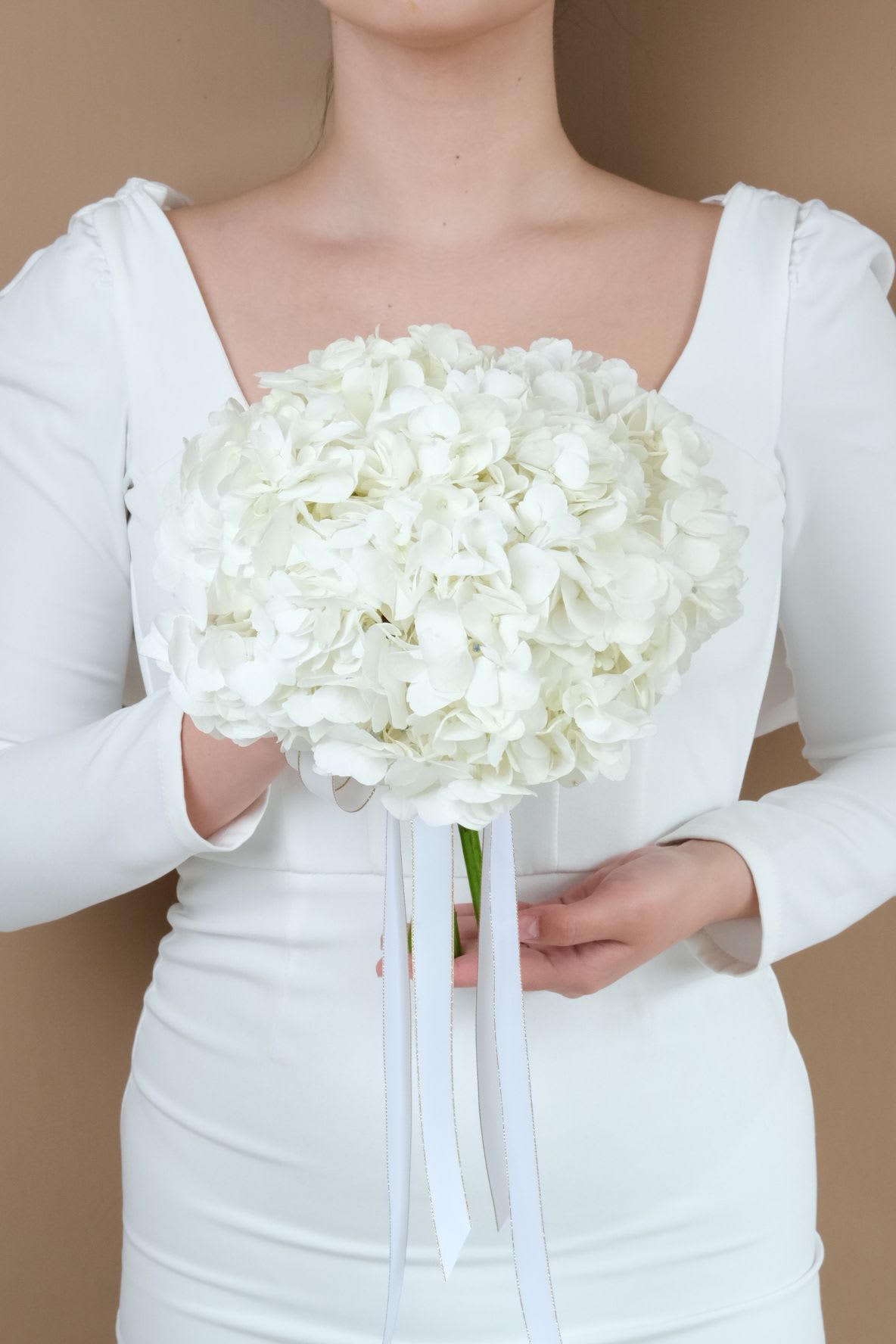 Blushing Elegance Blushing Elegance - A delicate and elegant bridal bouquet featuring lush hydrangeas blooms, perfect for adding timeless beauty to your special day.