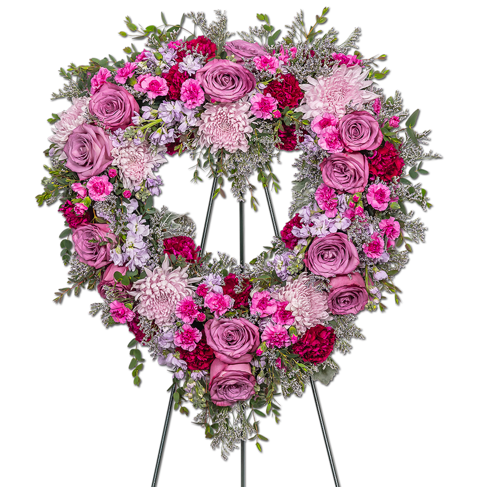Eternal Embrace Heart Eternal Embrace Heart - Our Eternal Embrace Heart is the perfect sympathy design to send to a memorial or funeral service, providing solace and comfort to grieving hearts. This exquisite tribute combines shades of lavender and deep purple with a magnificent array of flowers and foliage.