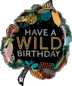 Jumbo Tropical Leaf Wild Birthday Mylar Jumbo Tropical Leaf Wild Birthday Mylar - A jumbo mylar balloon shaped like a tropical leaf and decorated with more leaves. It reads "Have a WILD Birthday"