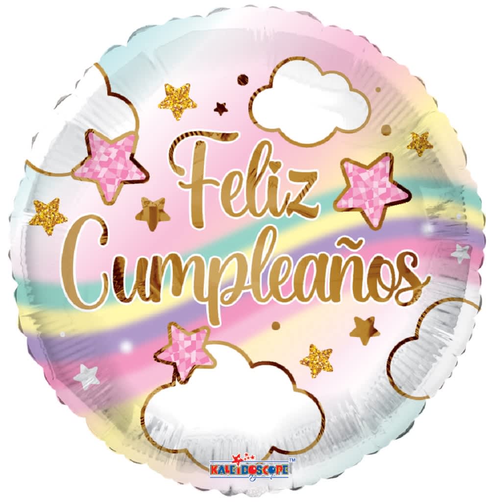 FELIZ CUMPLEAÑOS PASTEL RAINBOW BALLOON - FELIZ CUMPLEAÑOS BALLOON 18&quot; INCH HELIUM-FILLED MYLAR BALLOON QTY. 1