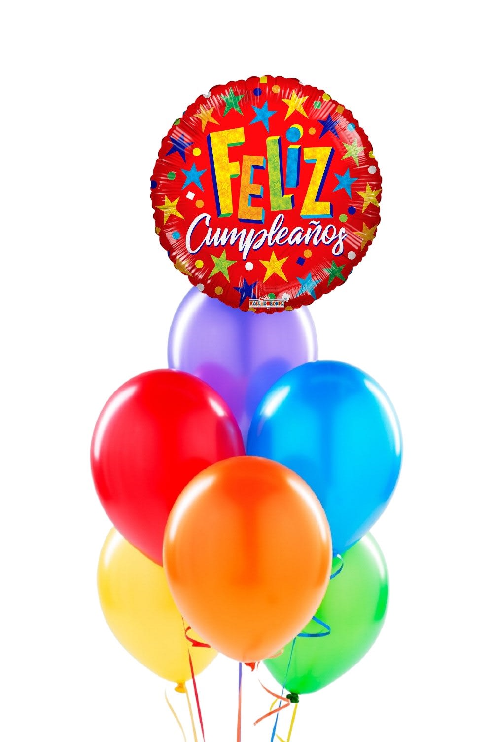 Feliz Cumpleaños - Colorful - Balloon Bouquet  - FELIZ CUMPLEAÑOS  1 HELIUM FILLED 18&quot; INCH MYLAR BALLOON 6 HELIUM FILLED 11&quot; INCH LATEX BALLOONS 1 WEIGHT WITH BALLOONS TIED TO WEIGHT