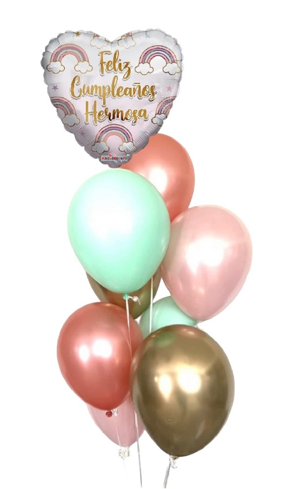 Feliz Cumpleaños  Hermosa (Spanish) - Balloon Bouquet  - FELIZ CUMPLEAÑOS HERMOSA 1 HELIUM FILLED 18&quot; INCH MYLAR BALLOON 12 HELIUM FILLED 11&quot; INCH LATEX BALLOONS 1 WEIGHT (BALLOON BOUQUET IS TIED ONTO BALLOON WEIGHT)
