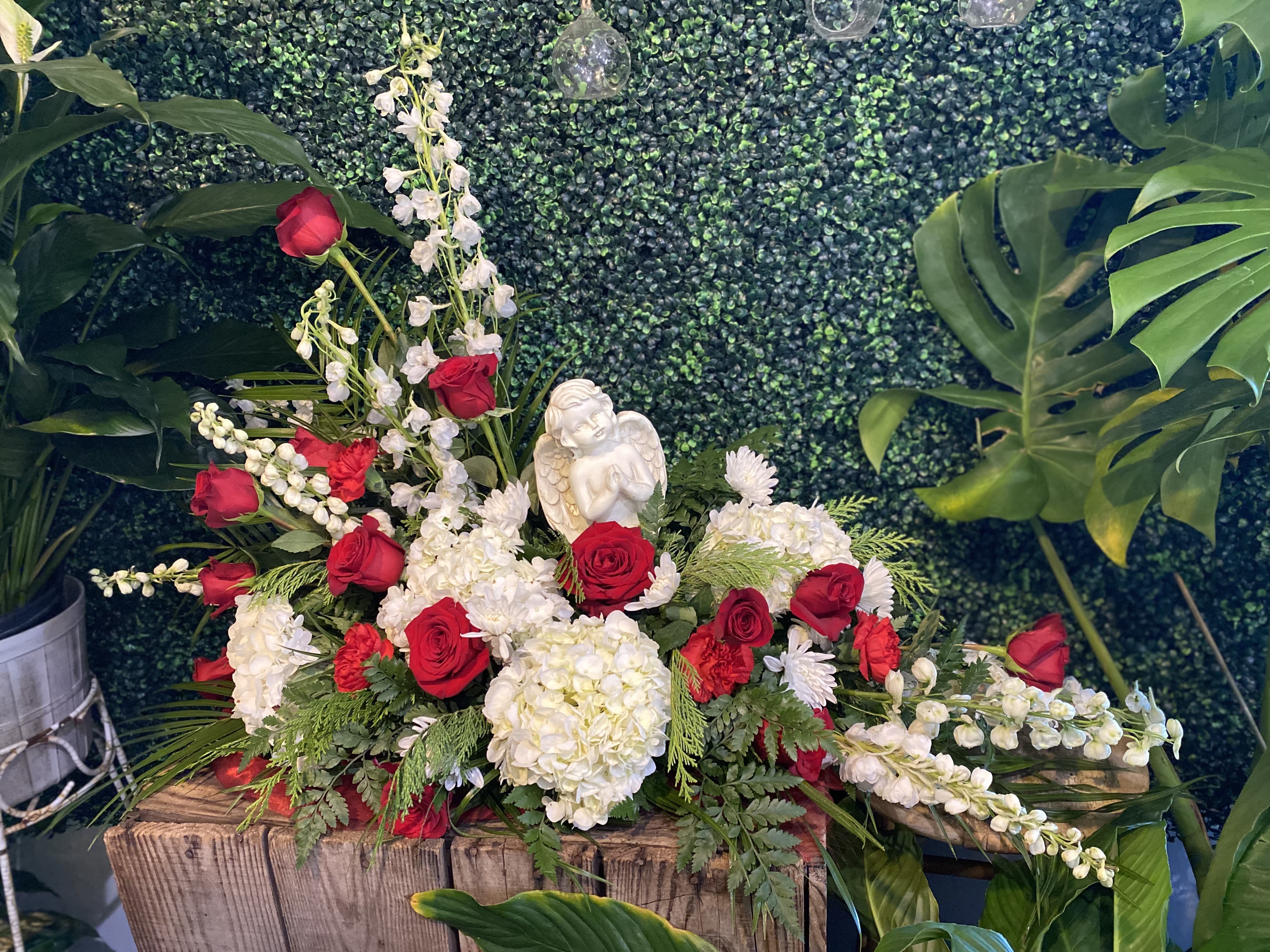 Red &amp; White Angel Piece  - Beautiful funeral piece with red, white roses