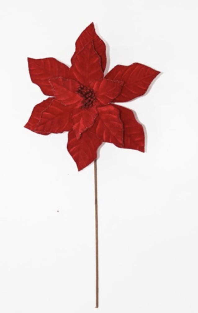 DIA GLITTERED VELVET POINSETTIA STEM RED DIA GLITTERED VELVET POINSETTIA STEM RED - Color: RED Dimension: 28cm x H50cm