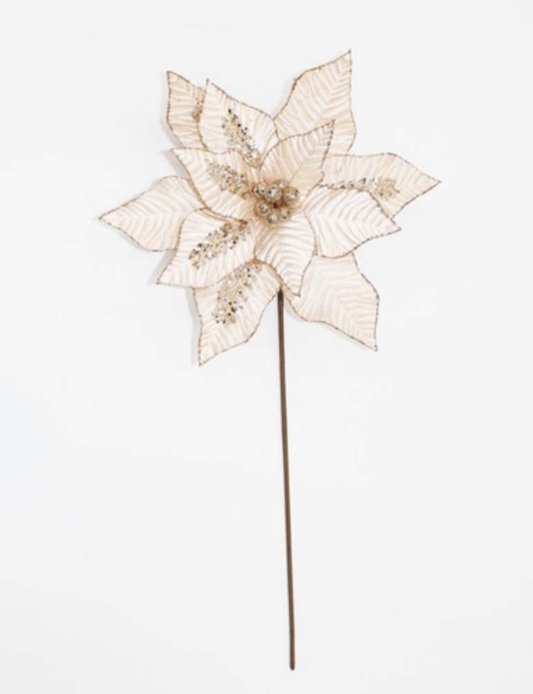 DIA GLITTERED BEADED VELVET POINSETTIA STEM ROSE GOLD-2 DIA GLITTERED BEADED VELVET POINSETTIA STEM ROSE GOLD-2 - Color: ROSE GOLD-2 Dimension: 30cm x H50cm
