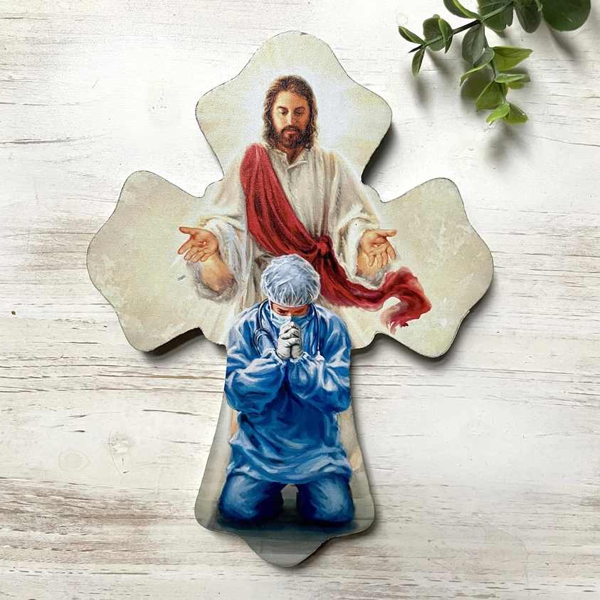Nurse- Bless Our Health Care Workers Wooden Cross Nurse- Bless Our Health Care Workers Wooden Cross - Bless Our Health Care Workers Wooden Cross Details: * Decorative Wood Cross * Keyhole Slot Hanger * 6" x 8" x 3/8" * Artwork © Dona Gelsinger