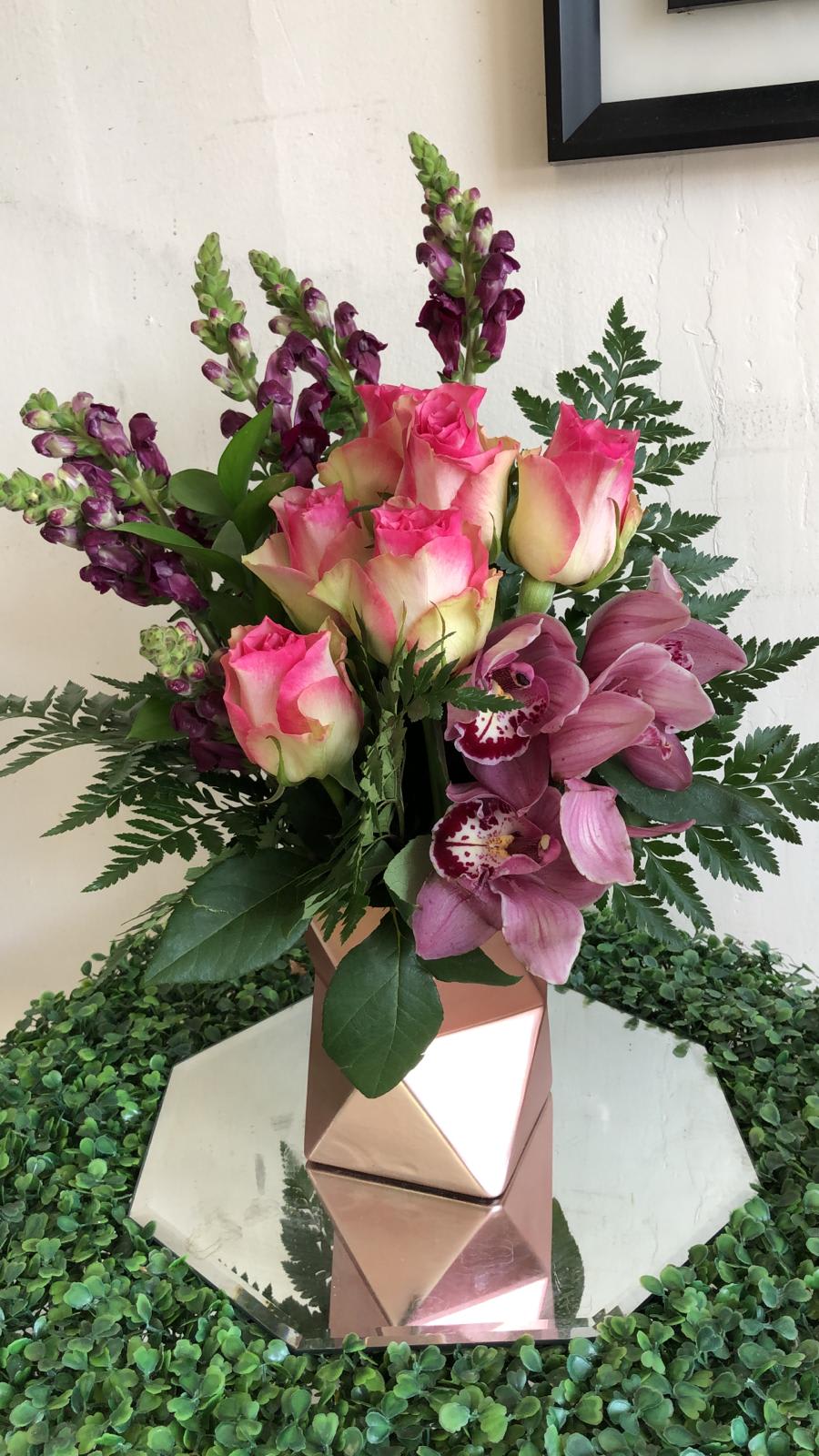 SIDES OF LOVE - MODERN DESIGN WITH ROSES AND CYMBIDIUM ORCHILD TO SHOW ALL YOUR LOVE TO YOUR FAVORITE PEOPLE  Flowers and similar colors