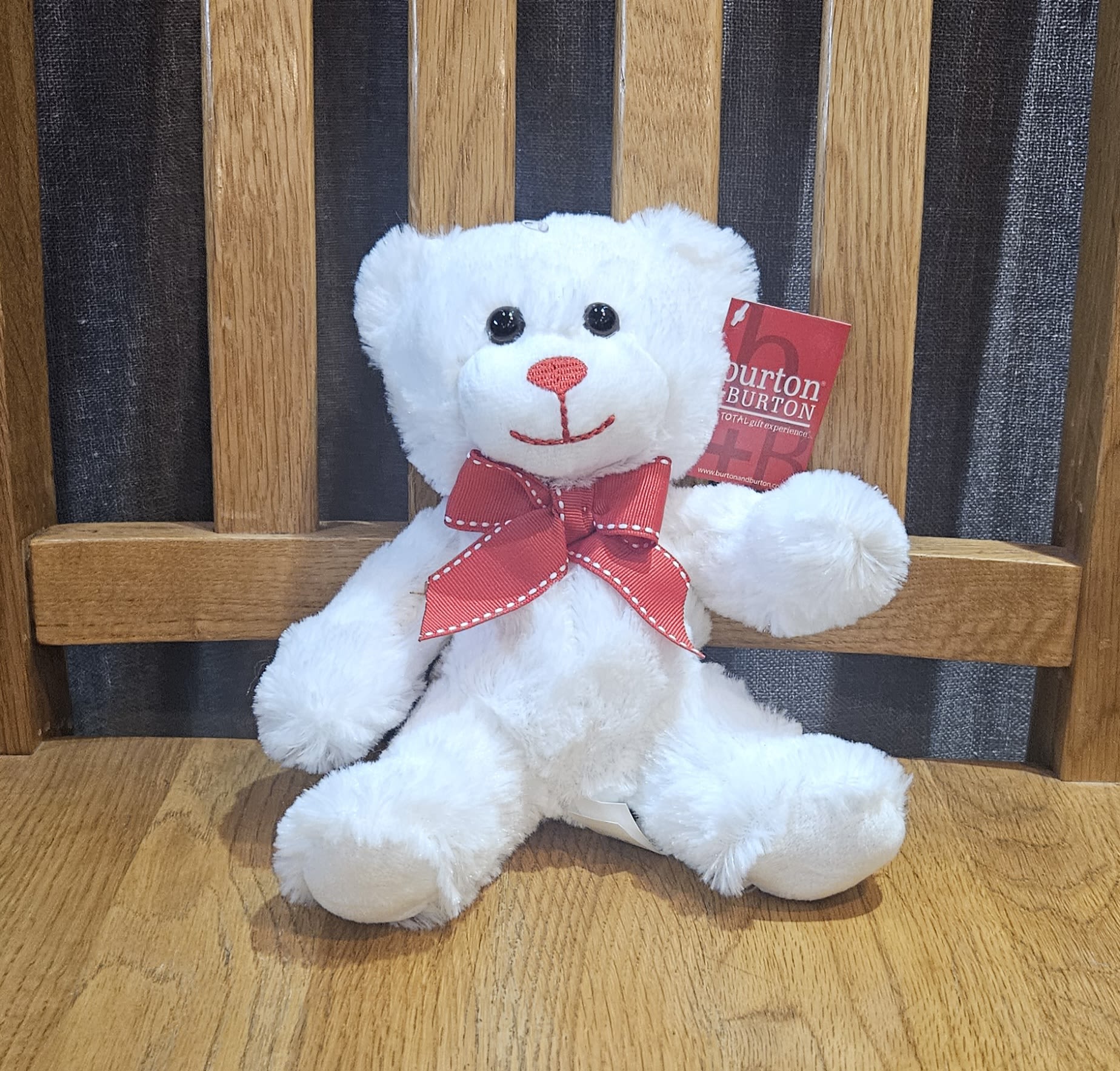 My Best Friend  - 7&quot; White Bear with Red Grosgrain Ribbon