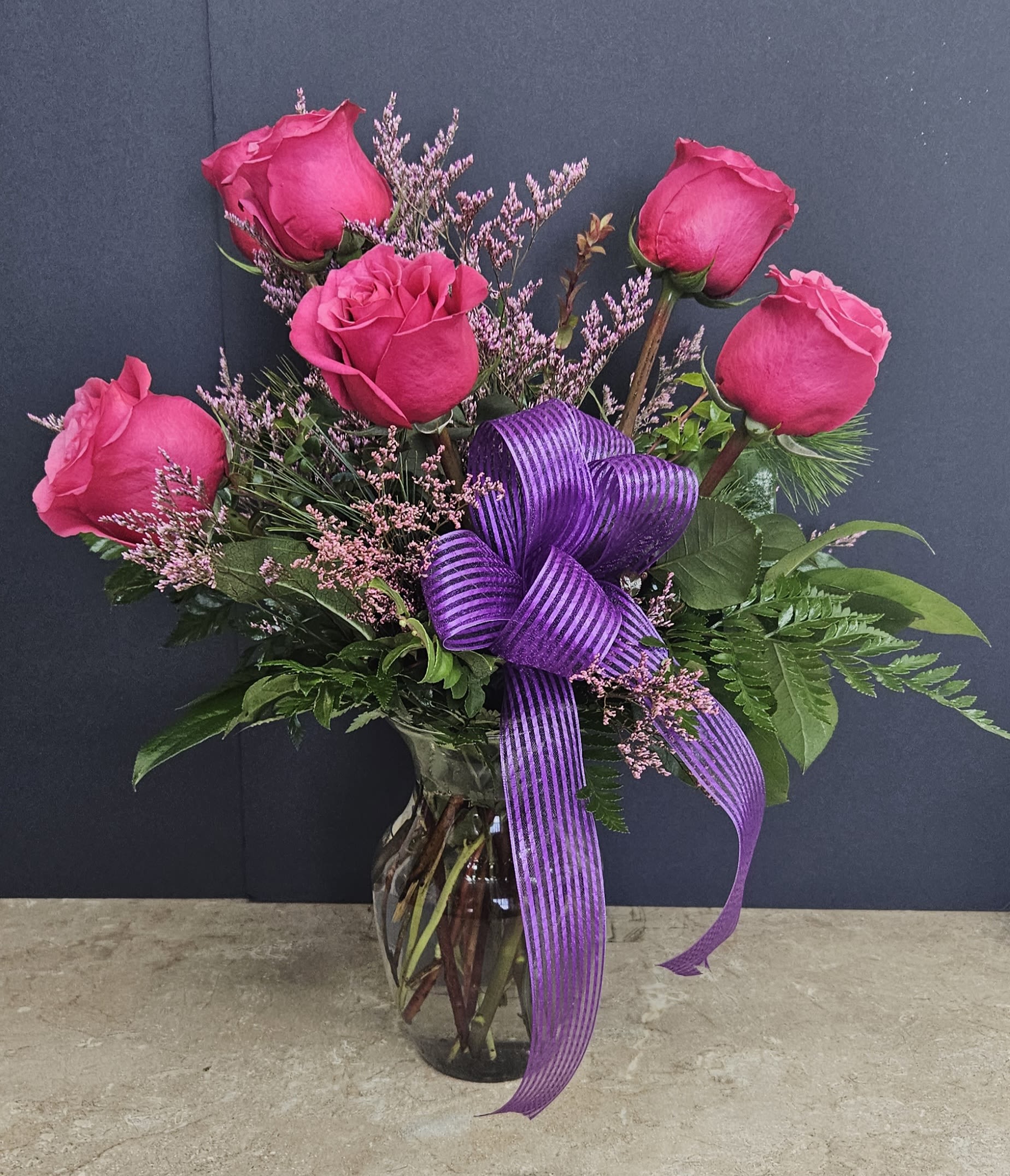 Pink Love - Beautiful Pink Arrangement with purple bow