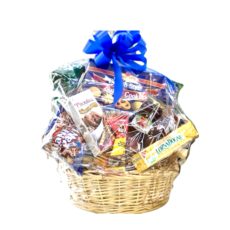 Fruit & Snack Basket Fruit & Snack Basket - Variety of seasonal fruits with several savory and sweet items.