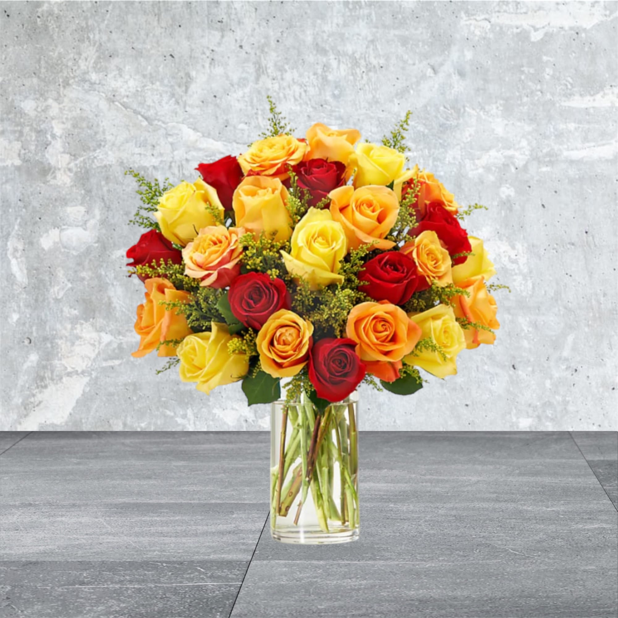 Hues of Happiness - This bouquet is made to brighten up rooms and bring a sense of happiness. A wonderful option if yor looking to get away from the traditional red rose bouquet. 