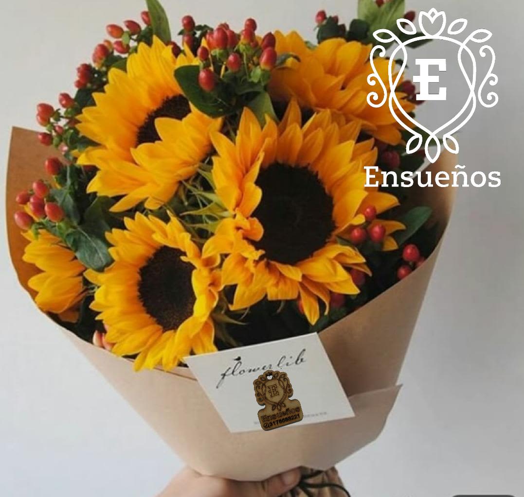 girasol buchon mediano - arreglo floral con girasoles e ipericos o flor elegible  10 girasoles