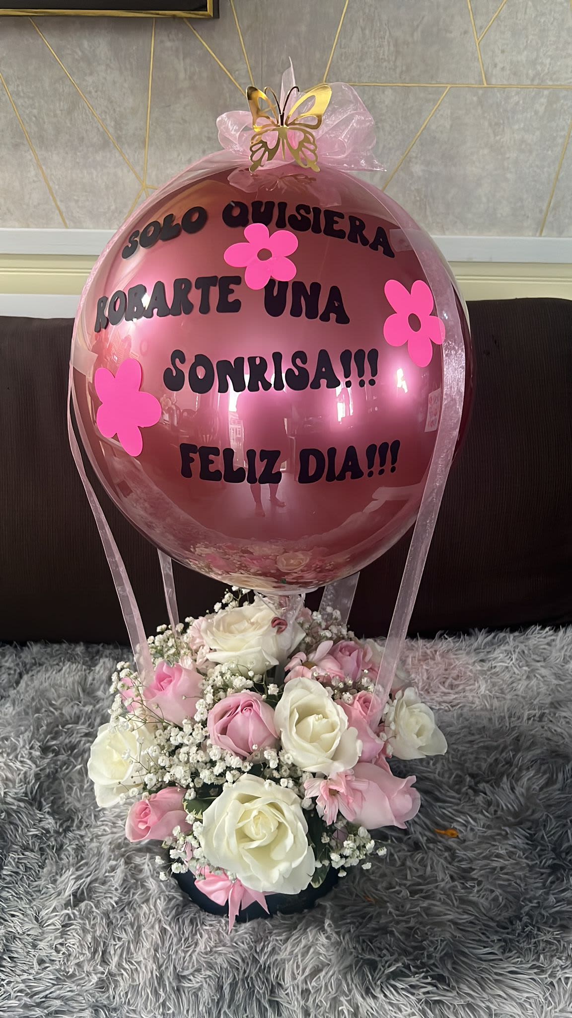 globo ramo - caja con globo aerostatico personalizado con mensaje elejible