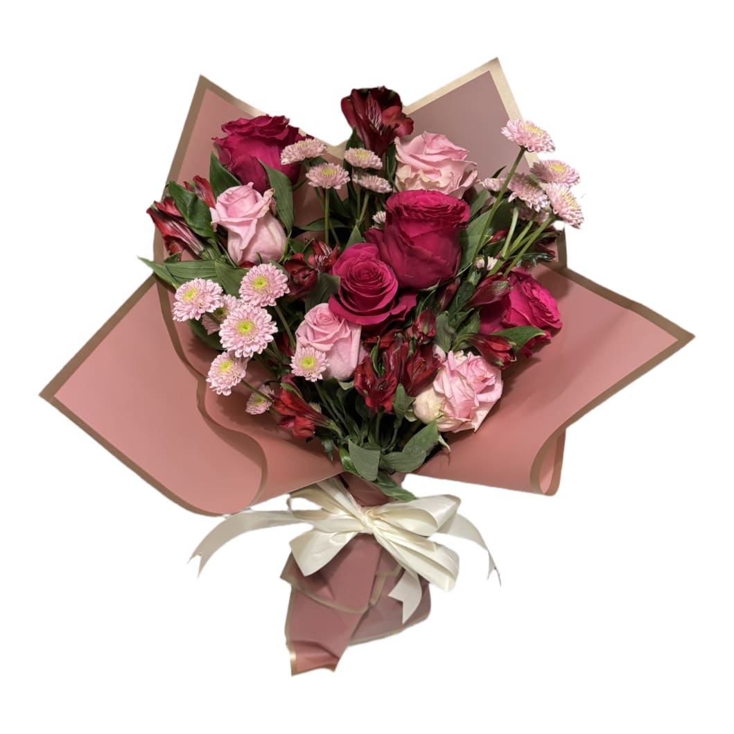Sweet Embrace Sweet Embrace - Simple, Sweet and amazing bouquet to remind or tell that special someone about your pure and sweet love. A mix of 8 roses along with alstroemerias and pompons make it truly remarkable at a very accesible price.
