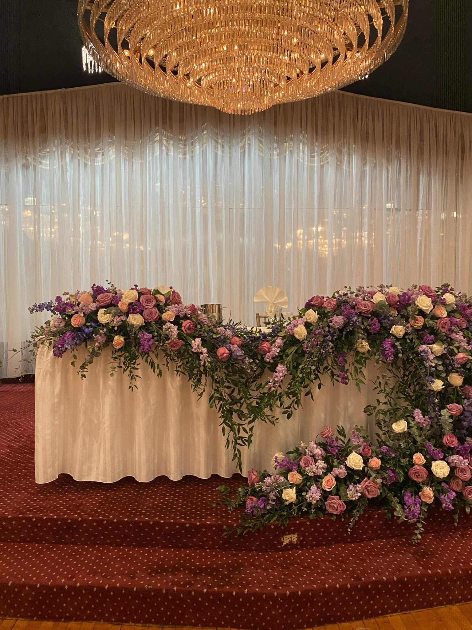 Sweetheart Table Sweetheart Table - Bridal Sweetheart Table. Contact Fellan Florist to discuss your options. Our floral event team is happy to assist you. 212-421-3567.