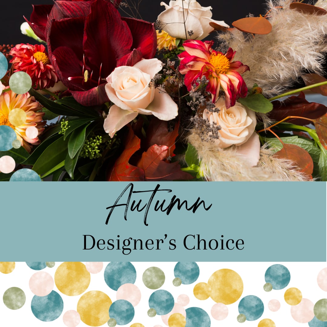 Autumn Designer's Choice - This bewitching bouquet is perfect for an autumn birthday or just to celebrate this beautiful season. This arrangement will feature the warm toned colors of fall. As always our designer's choice arrangement will feature the season's freshest blooms with varied texture to create a one of a kind arrangement full of whimsy.
