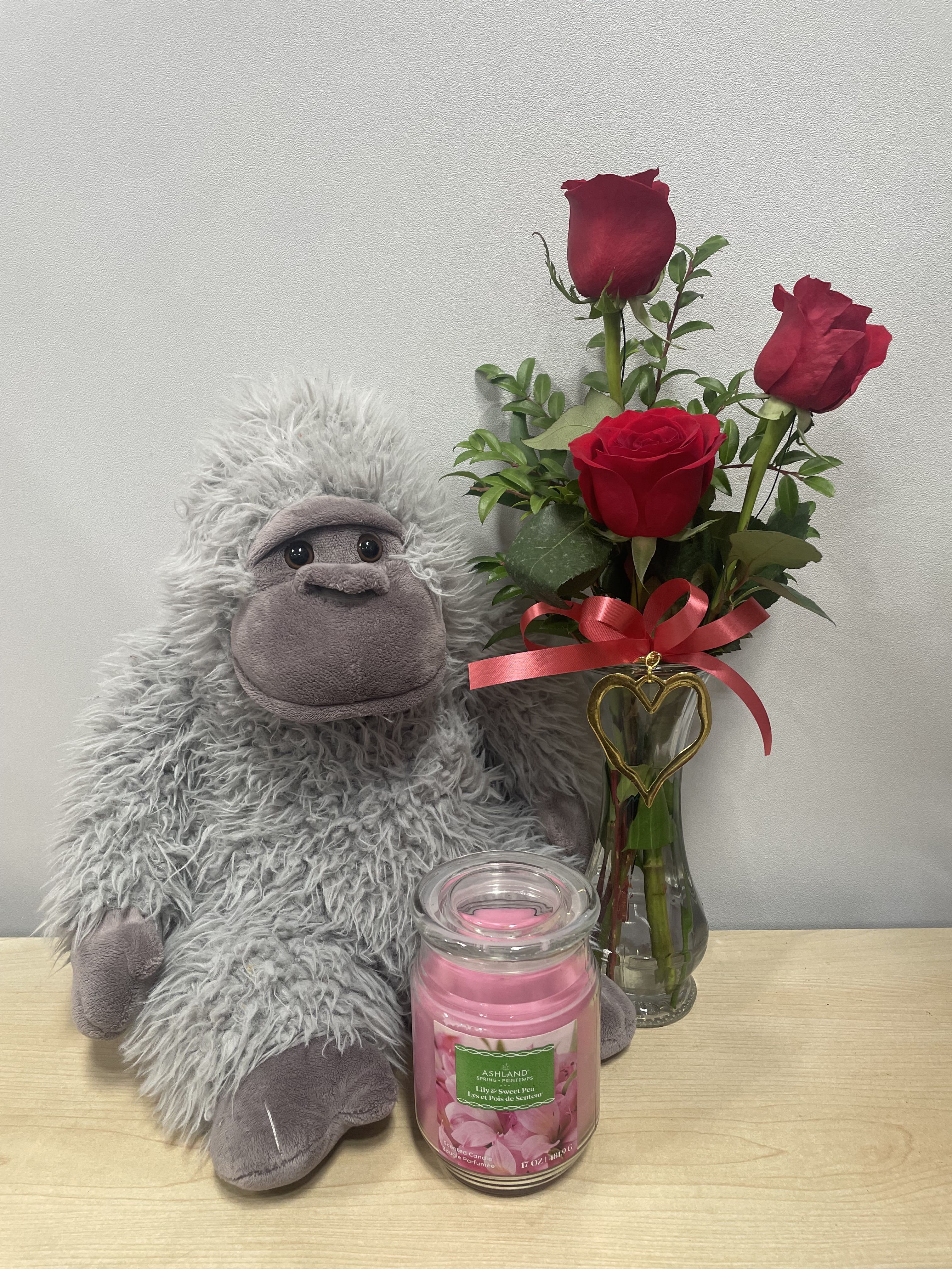 3 Red Rose Gorilla &amp; Candle Trio - As shown 