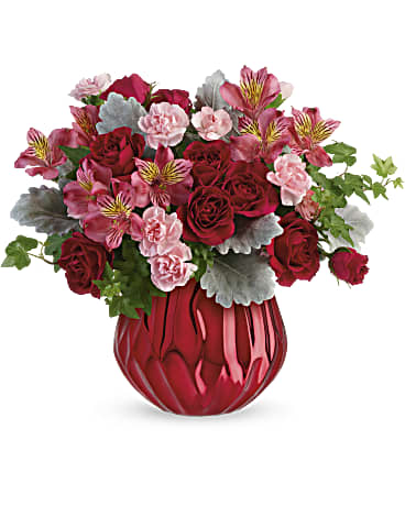 ENCHANTED GEM ENCHANTED GEM - HOT PINK SPRAY ROSES, PINK ALSTROMERIA & MINI CARNATIONS FILL THIS LOVELY KEEPSAKE