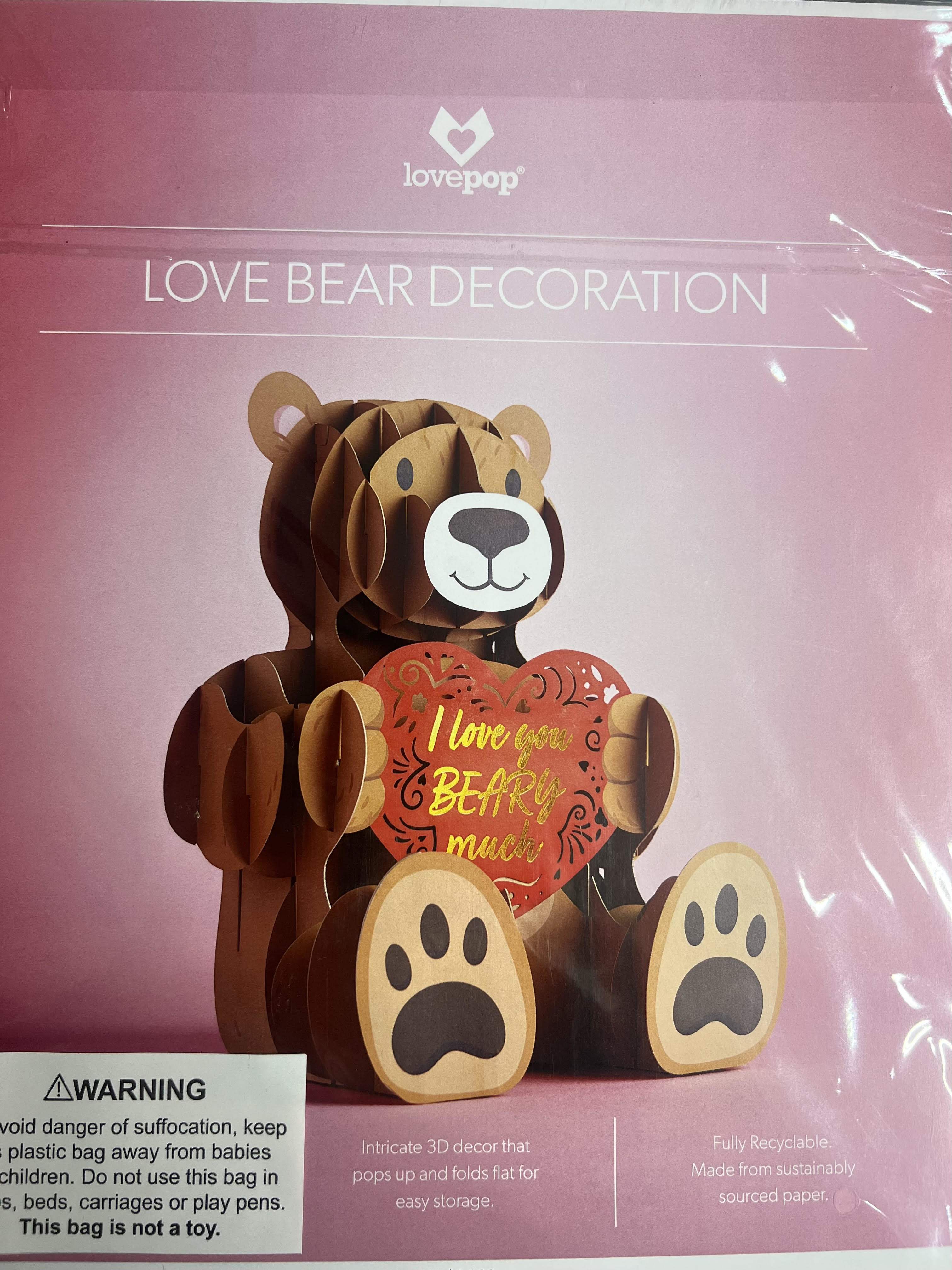 ***MUST BE ORDERED WITH FLOWERS****     Large LovePop Card  - Lovepop Bear — our large, standalone centerpieces that are perfect for giving and displaying. Lovepop Bear has the same intricate detailing as all of our Lovepop greeting cards, and they come beautifully packaged in a protective envelope. Allergy-friendly, portable, and long-lasting, these cards can be shared with anyone, go anywhere, and will never wilt.  Card is 10.25 inches tall by 7.5 inches wide when fully unfolded.