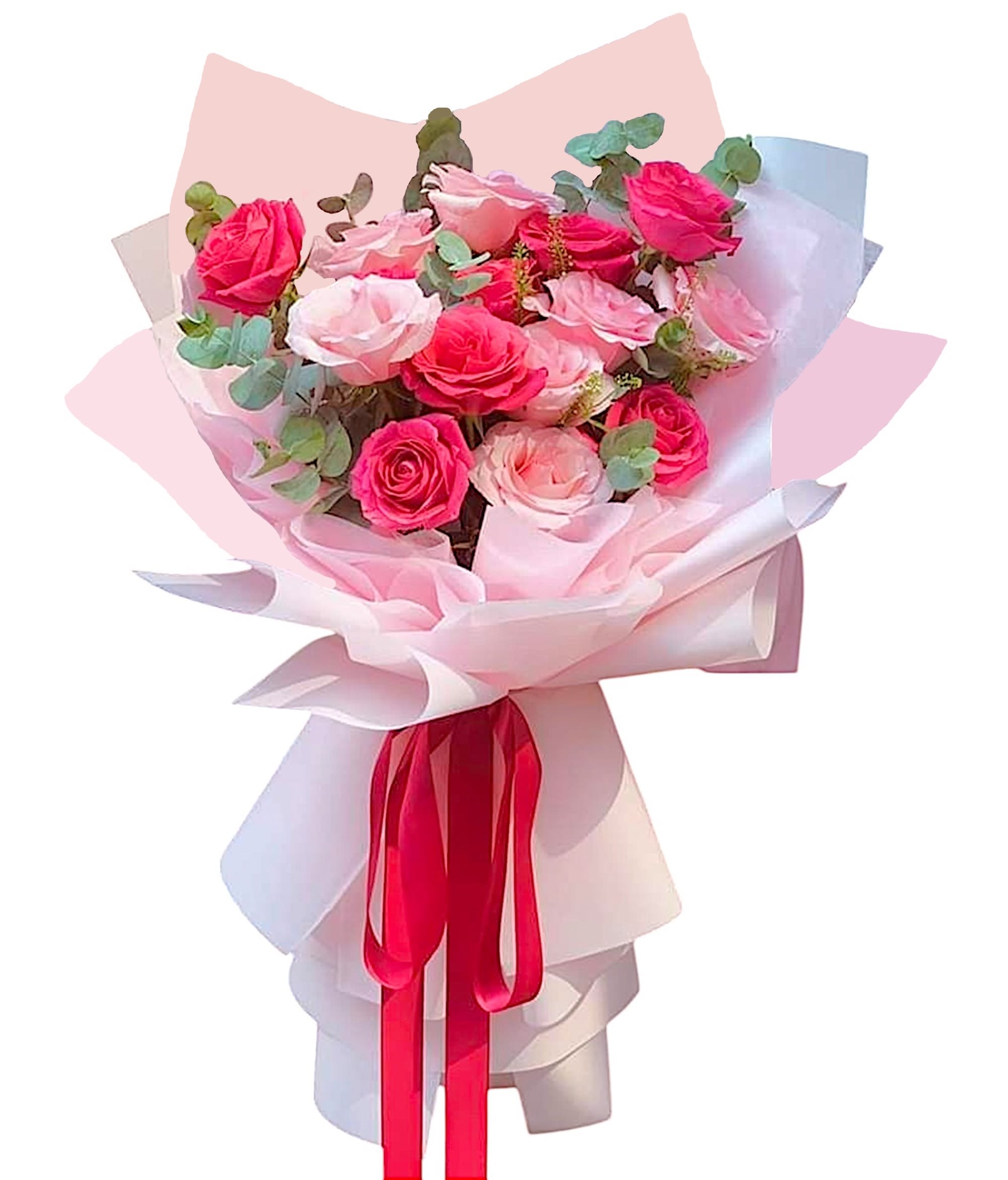 Pink and Hot Pink Roses Bouquet - Surprise them with one, two, or three beautiful dozens of perfectly red roses. They'll be dazzled by this classic gift - and impressed by your impeccable taste.  DETAILS A bouquet of red beautiful roses with baby's breath filler and greens, wrapped in burlap.   VASE NOT INCLUDED Orientation: One-Sided Item #NF-501  FLORIST-TO-DOOR Same day flower delivery on most orders placed online by 12 pm or 10 am on weekends PST.  BLOOM DETAILS Roses Greenery  The Standard Bouquet - 15 Roses (Shown) The Deluxe Bouquet 18 Roses The Premium Bouquet 21 Roses  How to place an order?  1. You can place an order directly on this secure website. 2. You can call in your order by dialing: (323) 262 - 9238 3. You can visit our store (appointment recommended 323.262.9238)  NINFA'S FLOWERS 2405 WHITTIER BLVD. LOS ANGELES, CA. 90023  ATTENTION: *Please note that on busy holidays, Valentine's Day, and Mother's Day, we cannot verify if the recipient received the flowers until the following day. You can verify delivery on the website after 10:00 pm, call 323.262.9238 the following day after 10:00 am, or contact the recipient directly. Thank you for your patience and understanding.