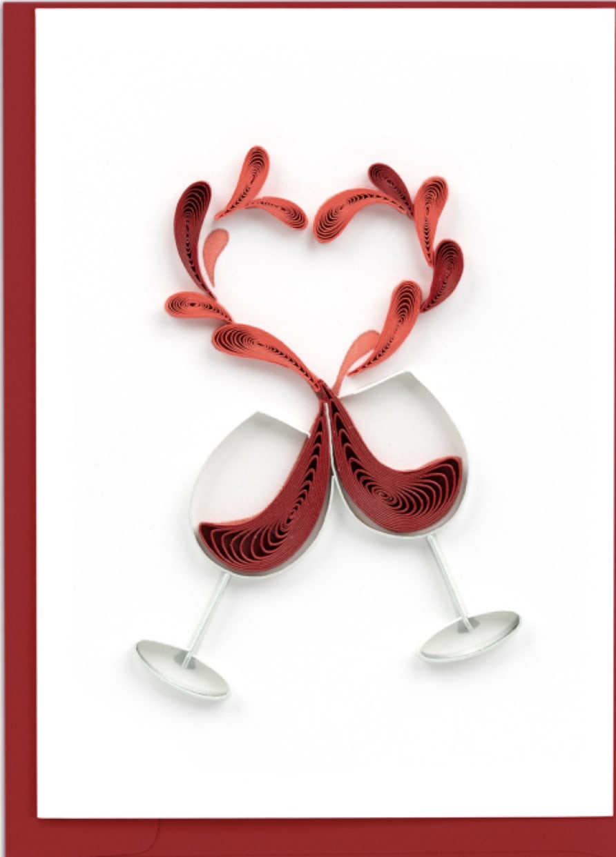Toast to Love Mini Card Toast to Love Mini Card - Cheers to you with love from this handcrafted toast to love mini card. A gift enclosure is perfect for you to share a short message or to personally identify items. They make a wonderful accent to pair with gifts, gift bags, bouquets, and much more! Each quilled gift enclosure is beautifully handmade by a highly skilled artisan. A quilled card is meant for you to share, cherish as a keepsake, or display as the work of art it is. Verified Fair Trade Federation Member Don’t just send a card, send art! Outside Copy: Blank Inside Copy: Blank Size: 2.5 in. x 3.5 in.