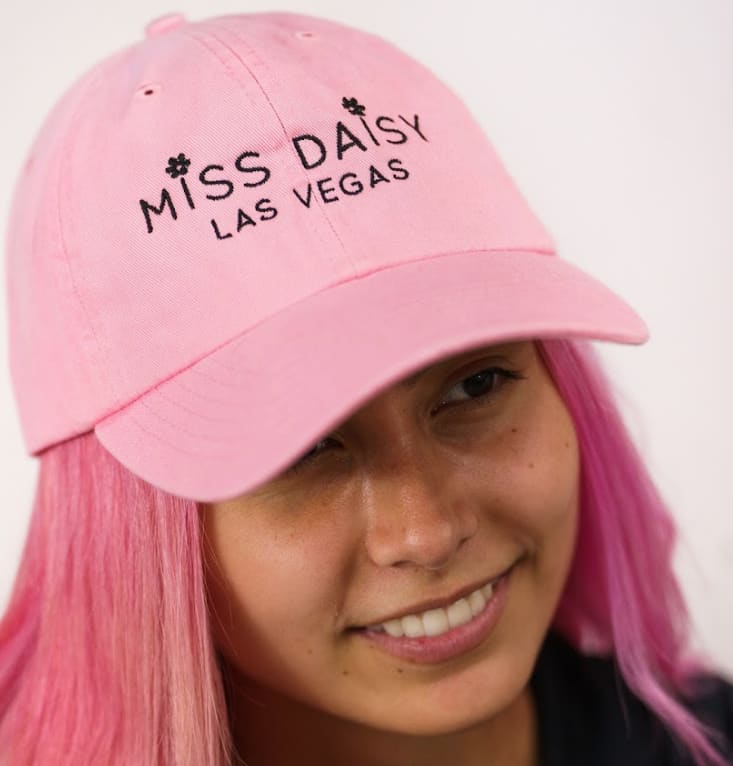 Miss Daisy Hat in Pink &amp; Black - These adjustable dad hats come in six different color combinations. One size fits all. Check out all of our color combos!