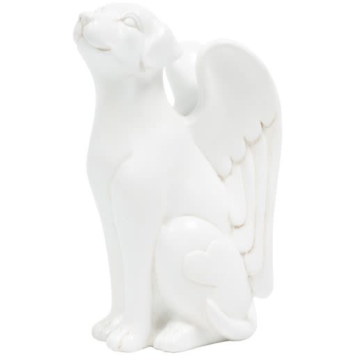 Dog Angel Memorial Figurine Dog Angel Memorial Figurine - This angelic Dog figurine is made of hand-painted resin and is free standing. Makes a wonderful pet memorial. W: 3.75" H: 5.25" D: 2.5"