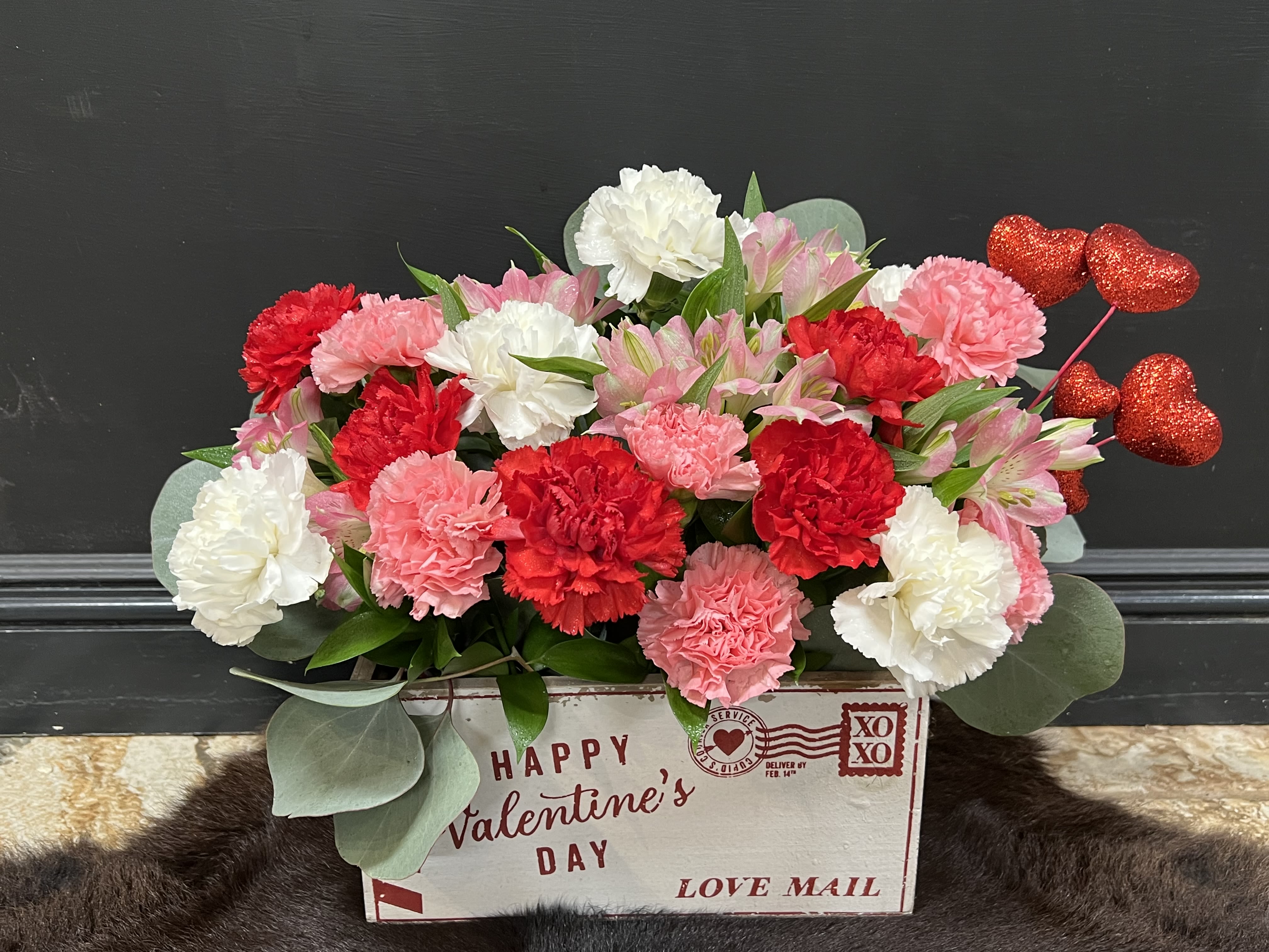 Valentines letter box  - Mixed reds whites and pinks 