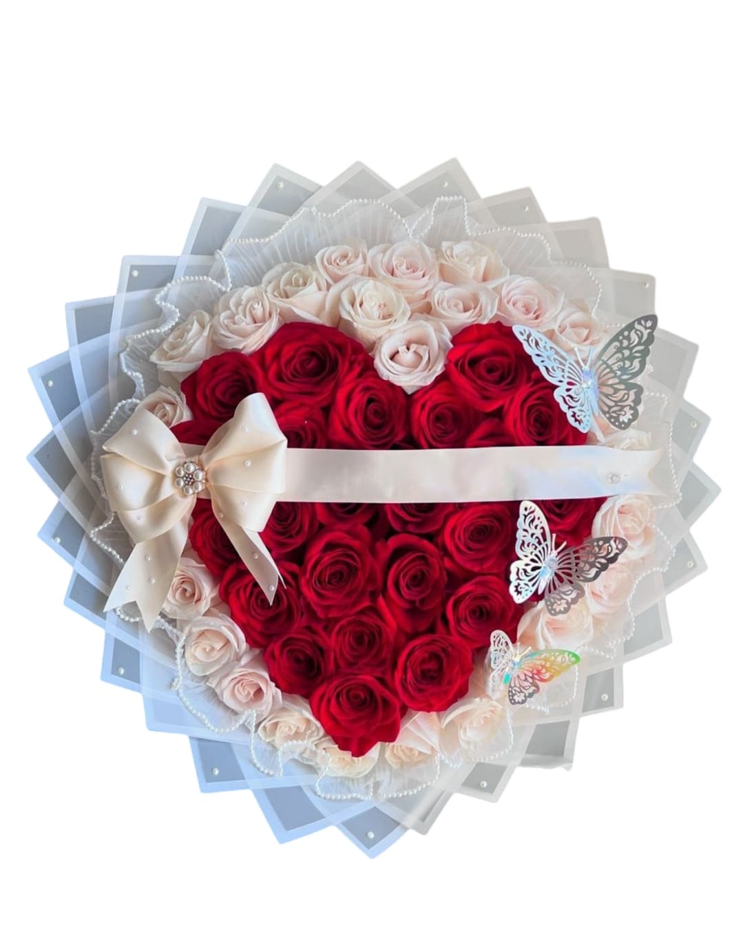 The Heart of a Woman The Heart of a Woman - 50 red and white heart shaped rose bouquet