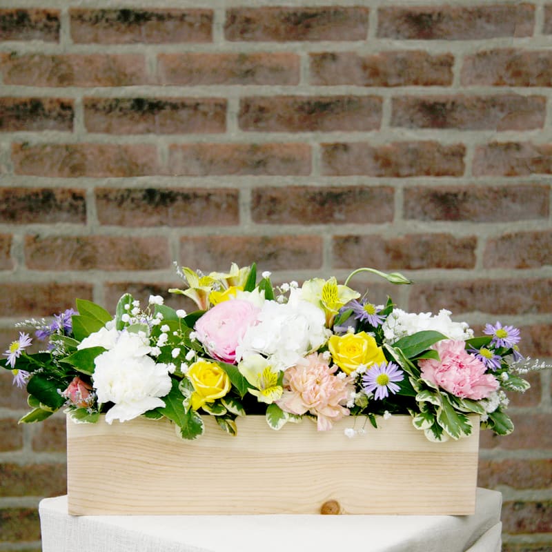 Box of Spring - 14&quot; wooden box, can be later stained or painted! Filled with seasonal spring.