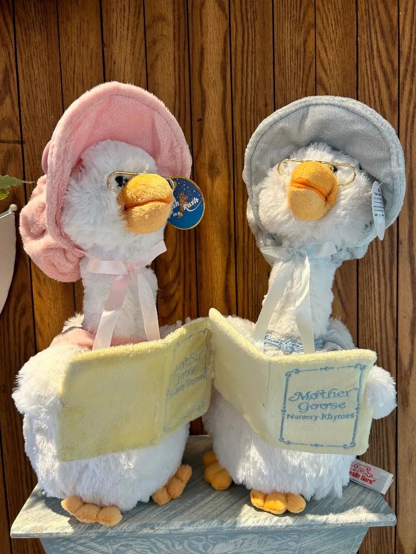 Mother Goose - Enjoy multiple different fairy tale sstories told by mother goose herself! Stories include: Jack and Jill, Hickory Dickory Dock, Little Bo Peep, Humpty Dumpty, and Twinkle Twinkle Little Star 14&quot; tall and comes in blue OR pink.