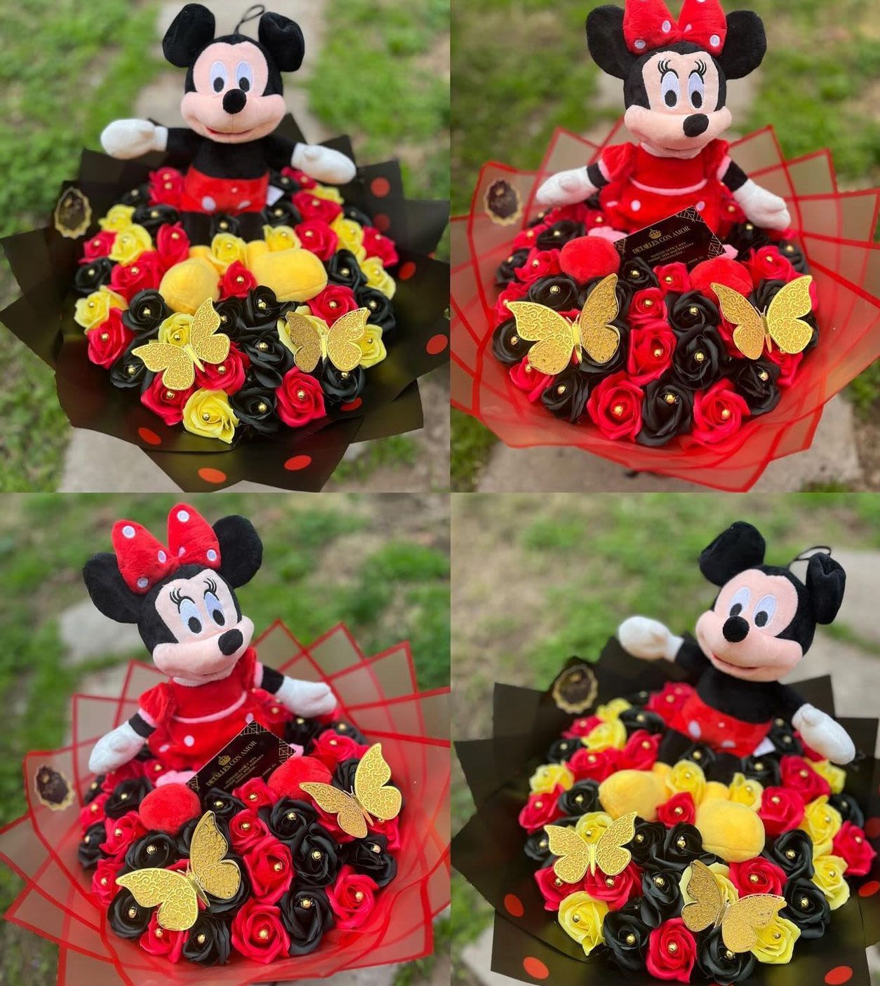 mickey detalle liston - detalles elaborados con rosas de liston y muñeco 36 unidades