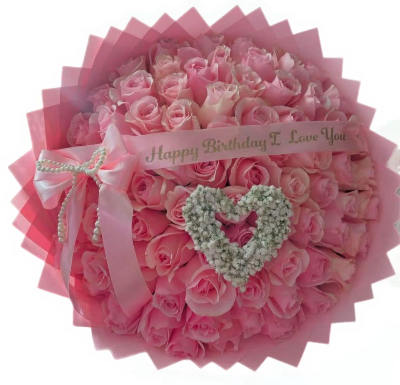 buchon tierno rosado - ramo elaborado con rosas rosadas con yipsofilia