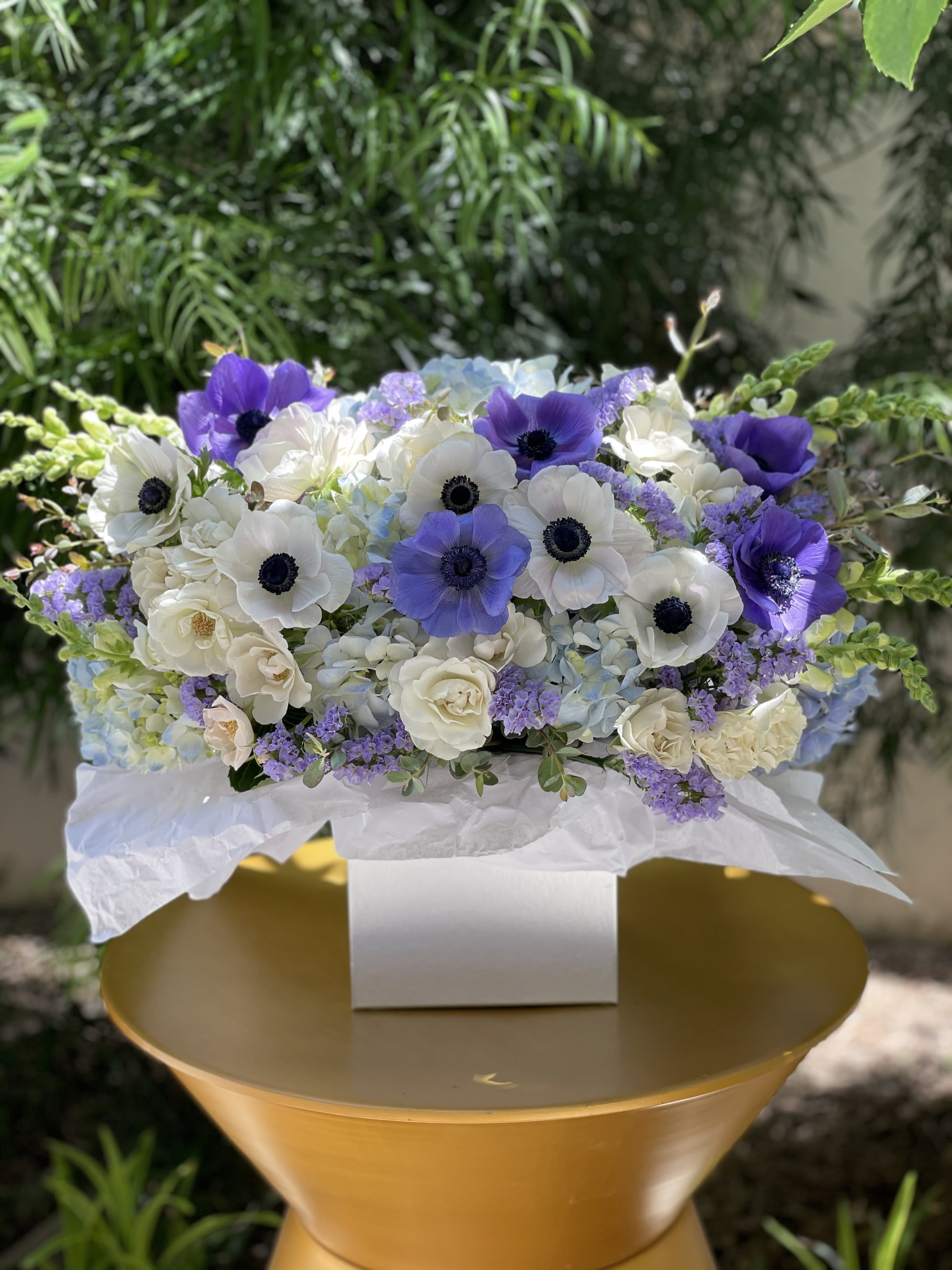 Moonlight box - Blue hydrangea with mix of flowers and  amazing anemones!
