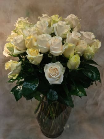 Variations on a Theme of White - Thirty roses - white Vendela, Creme de l'creme, and Jade. Different shades of white for interest and emphasis.